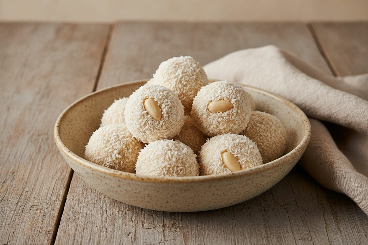 Bomboane Raffaello de casă cu migdale și fulgi de cocos