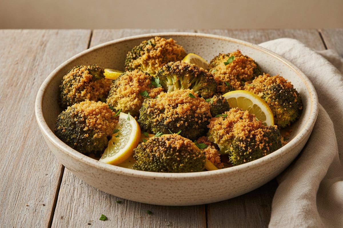Broccoli la cuptor cu pangritată crocantă și lămâie