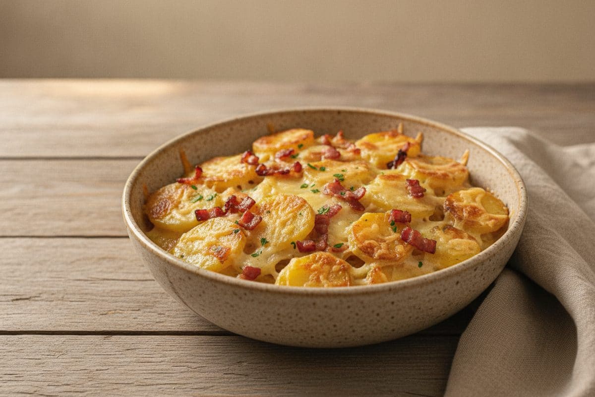 Cartofi gratinați cremoși cu bacon și cascaval