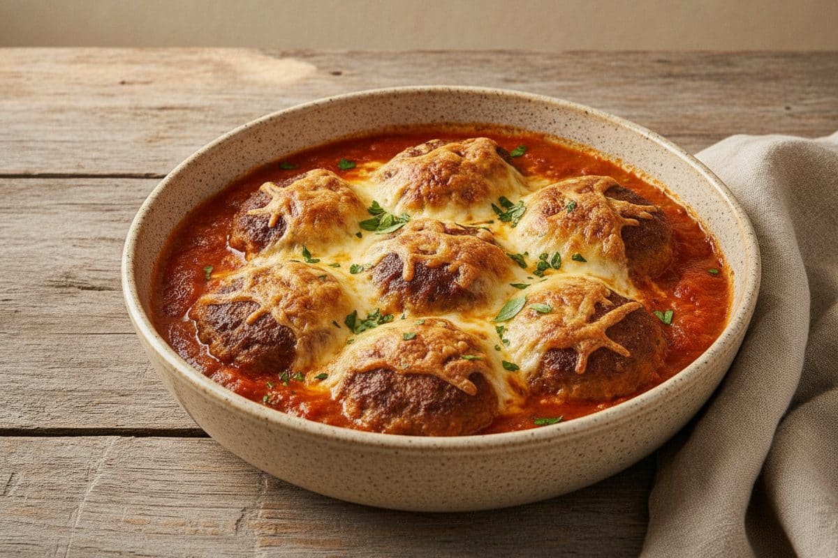 Chiftele la cuptor cu sos de roșii și mozzarella