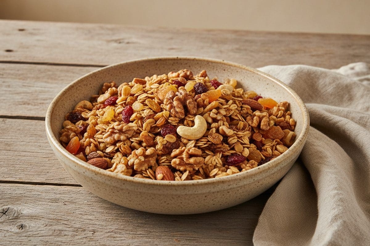 Granola de casă cu nuci și fructe uscate