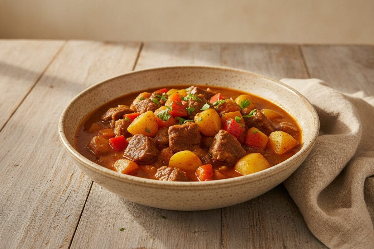 Gulaș tradițional de vită cu cartofi și legume de toamnă