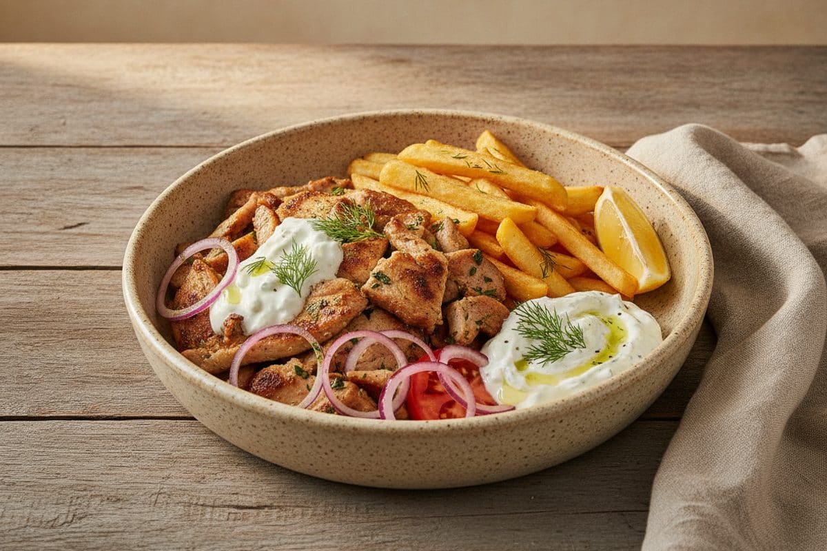 Gyros de porc cu sos tzatziki