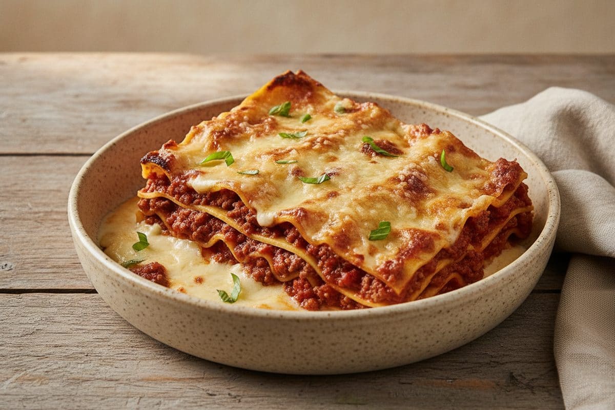 Lasagna clasică cu ragù bogat de carne și sos bechamel cremos