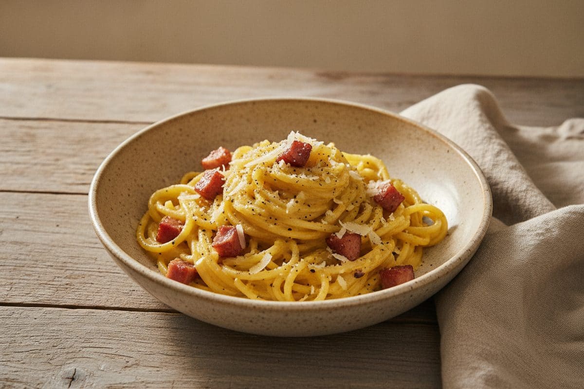 Paste Carbonara autentice cu guanciale și pecorino