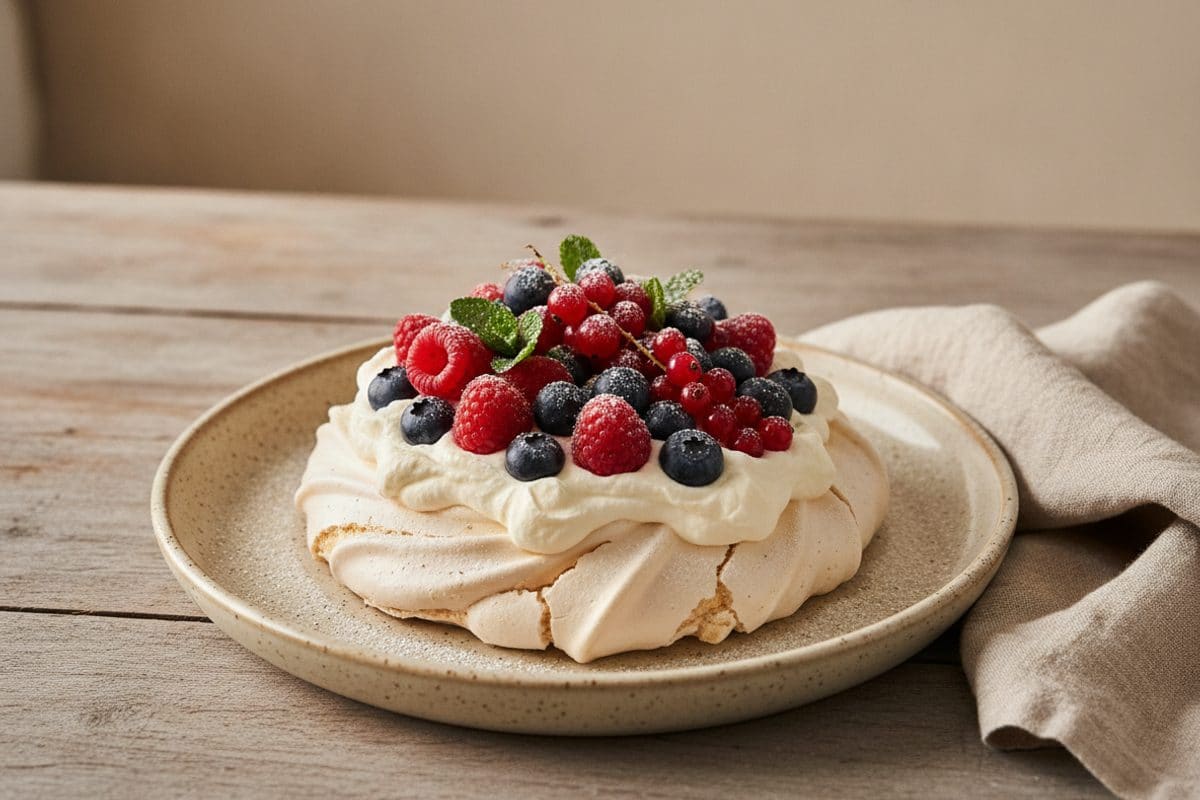 Pavlova cu Frișcă și Fructe de Pădure