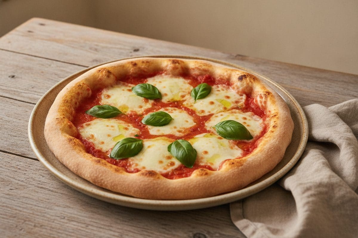 Pizza Margherita cu Blat Pufos și Mozzarella Proaspătă