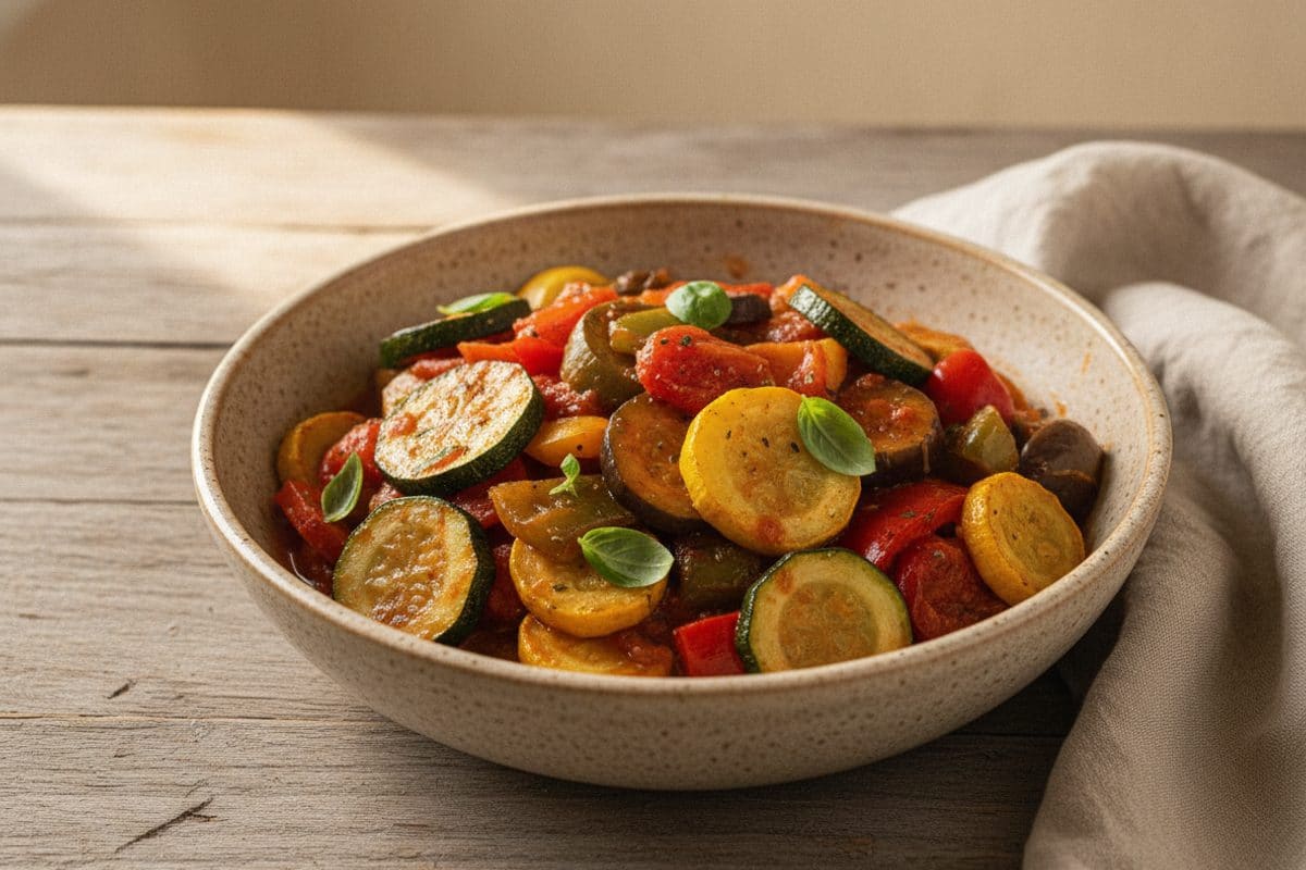 Ratatouille provensală — tocăniță de vară cu legume înăbușite