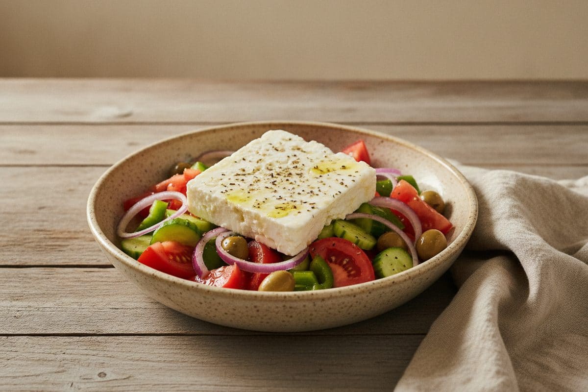 Salată grecească autentică cu feta și măsline kalamata