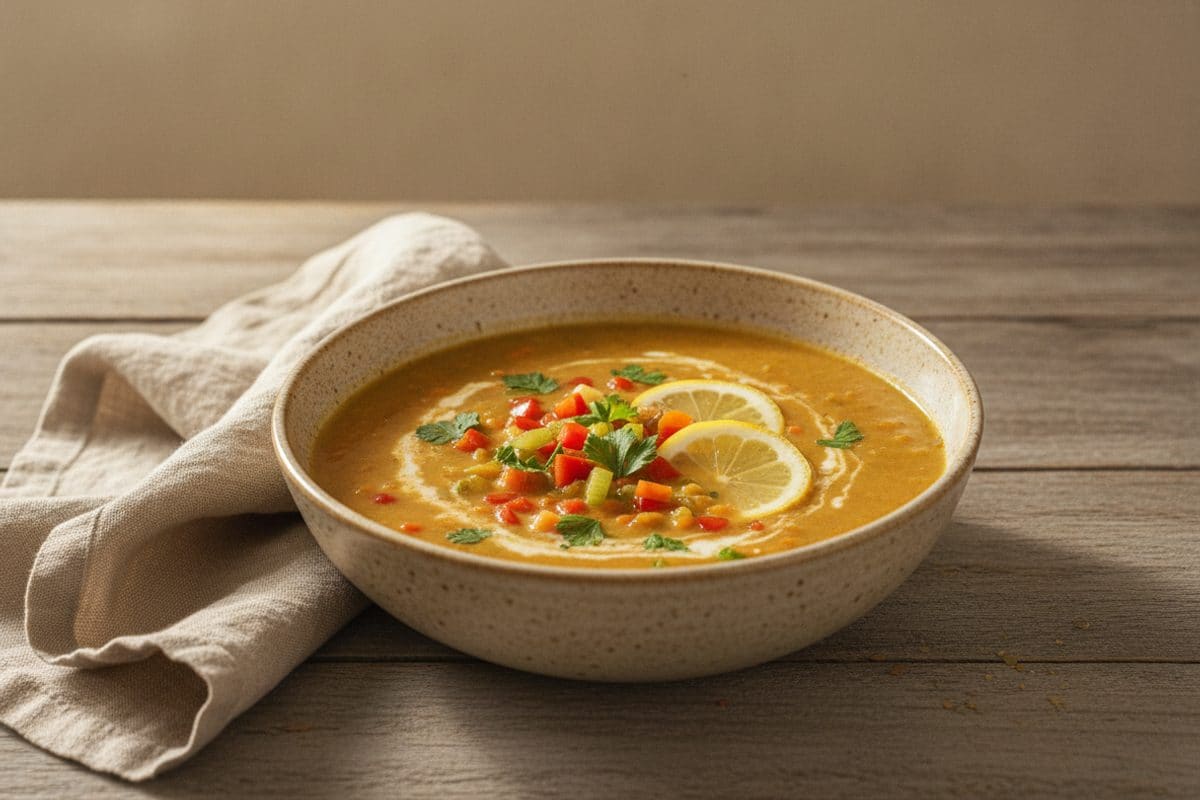 Supă cremoasă de linte cu legume și lămâie