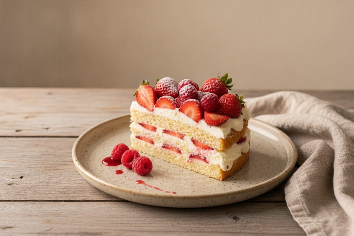 Tort cu mascarpone, căpșuni și zmeură